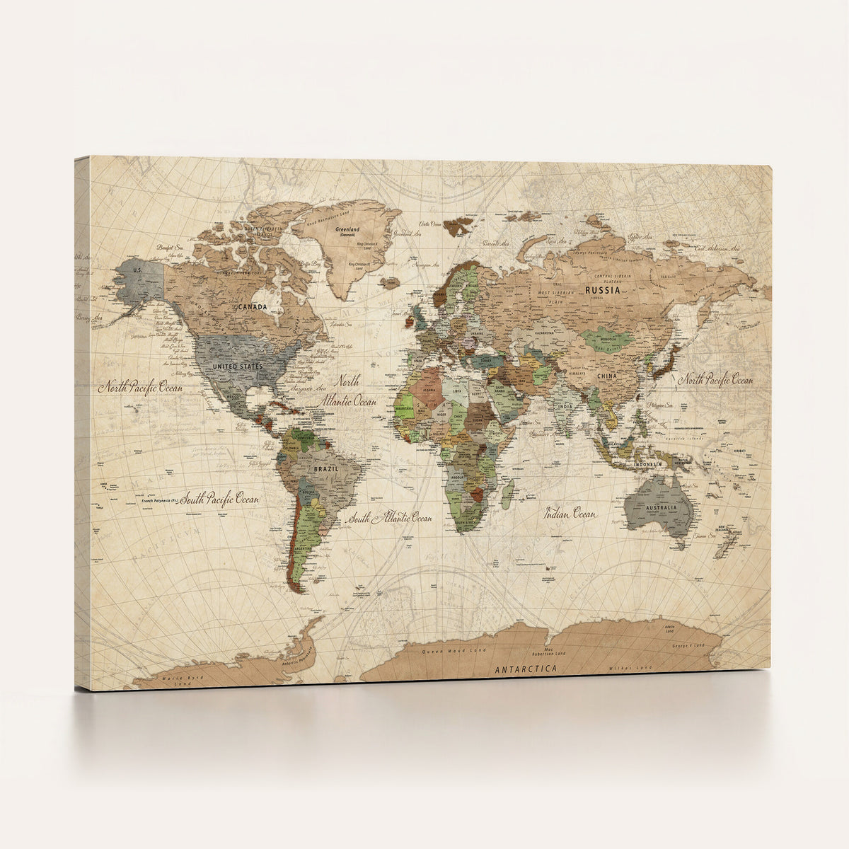 16856902-MGV-CV-36X24 - Vintage World Map Canvas Wall Art - Rustic Grunge Texture