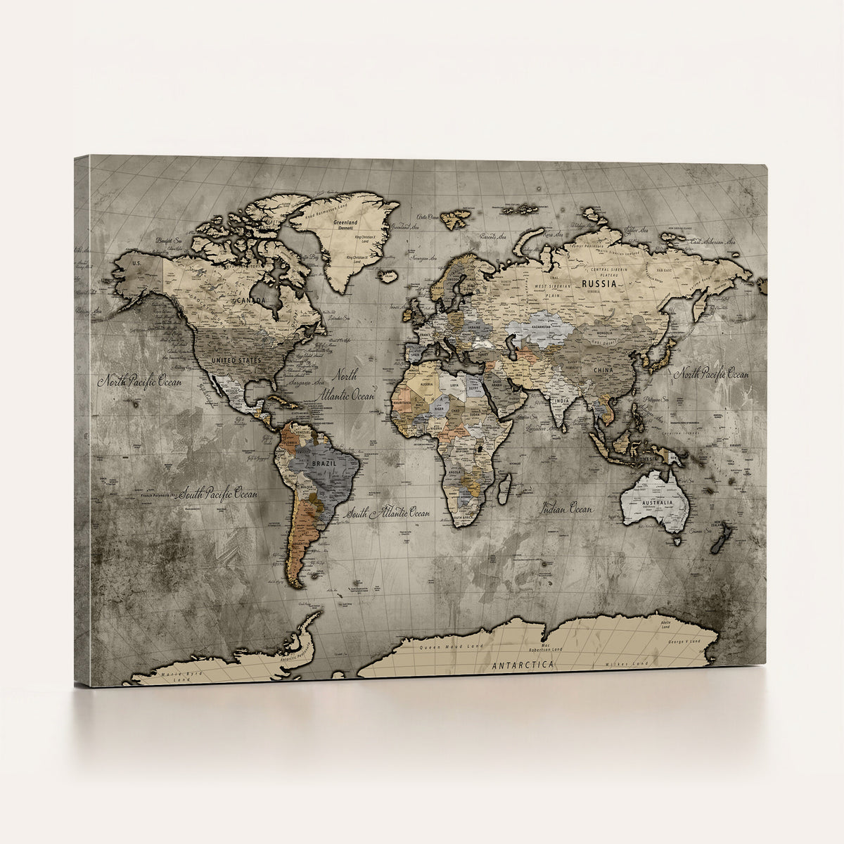 85218700-MGV-CV-36X24 - World Map Canvas Print, Detailed Map of the World Wall Art