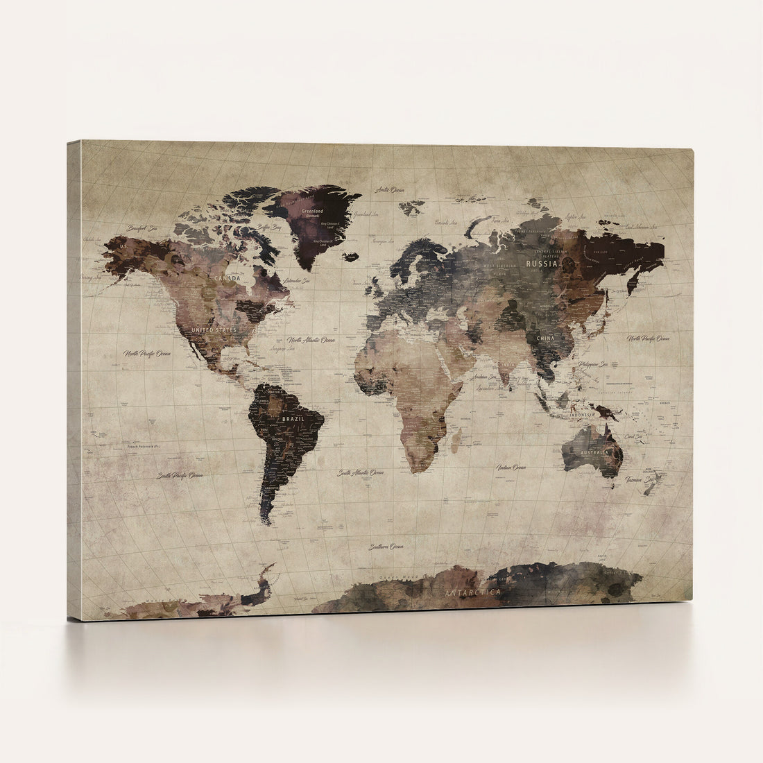 World Map Canvas Print, Detailed Map of the World, Adventure Gift for Couples and Anniversaries