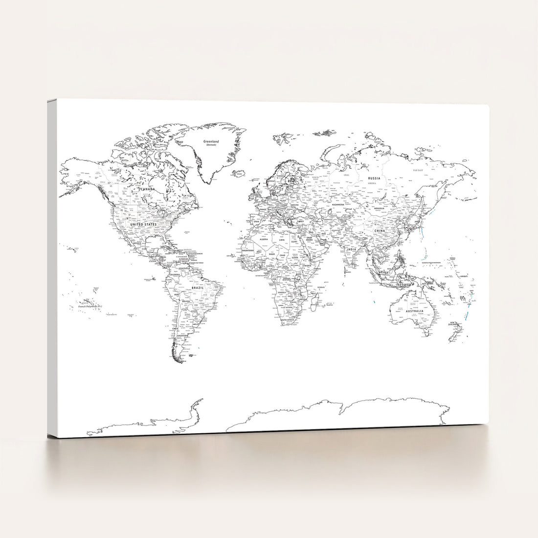 World Map Canvas Print, Framed Modern Detailed Map of the World for Home or Office