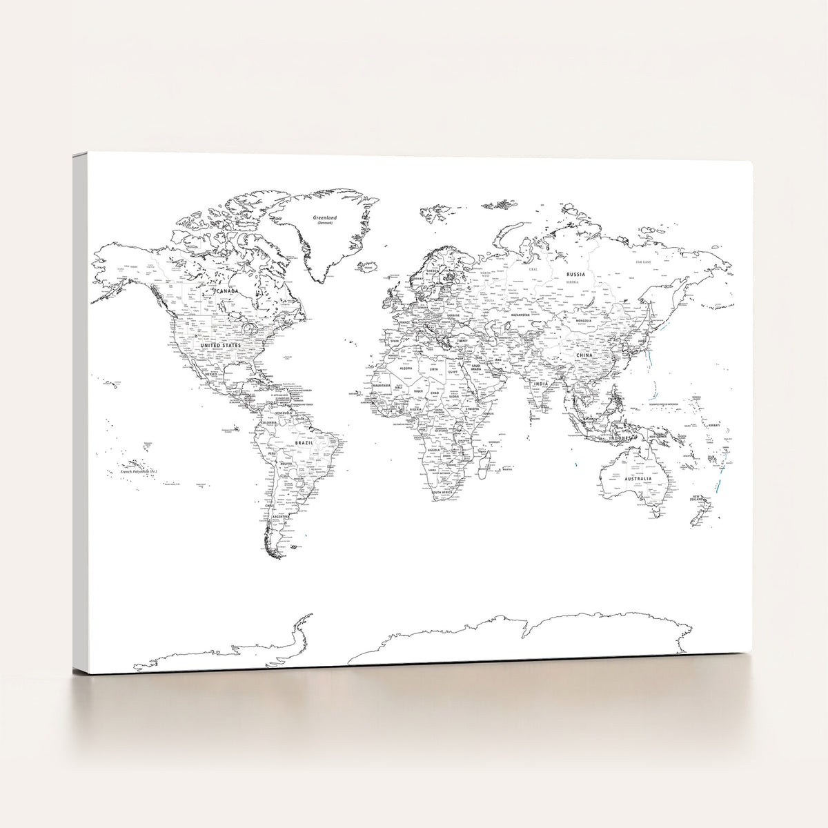 21002736-MGV-CV-36X24 - World Map Canvas Print, Framed Modern Detailed Map of the World for Home or Office