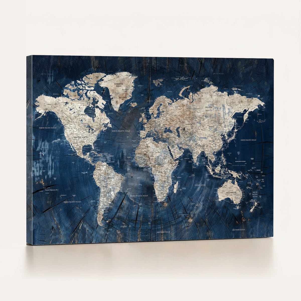 56126010-MGV-CV-36X24 - Large Blue World Map Wall Art Canvas Print for Home Office