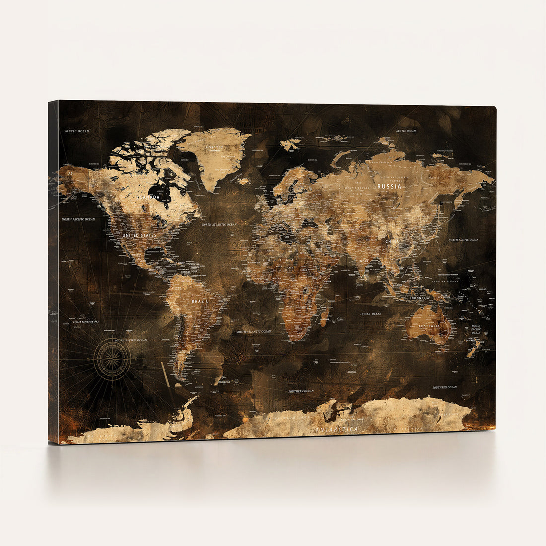 World Map Canvas Print, Modern Decorative Framed Map Artwork