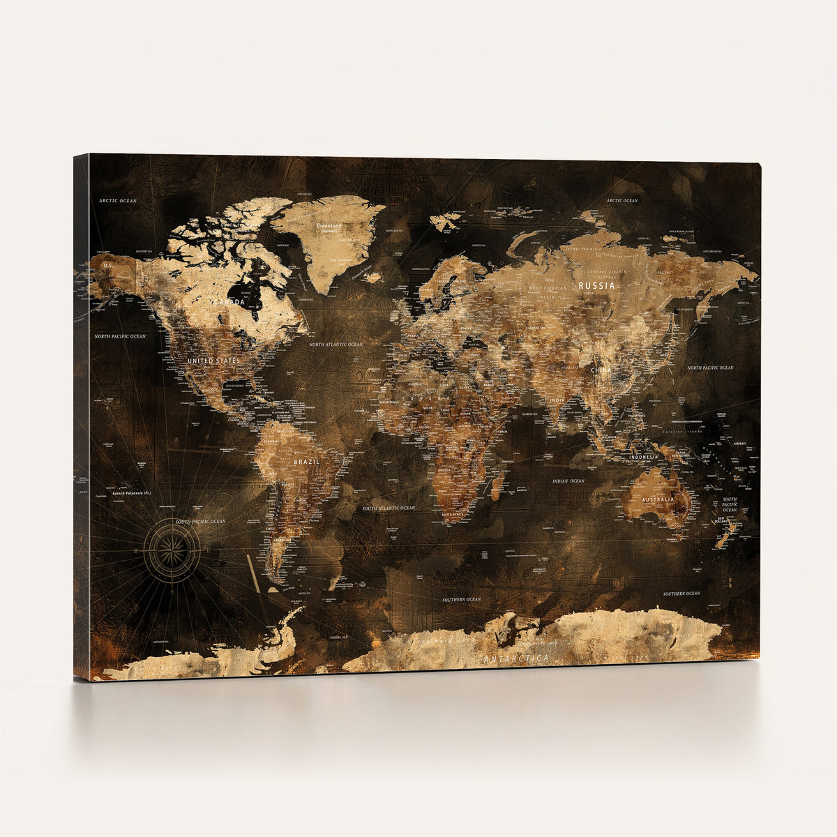 97742922-MGV-CV-36X24 - World Map Canvas Print, Modern Decorative Framed Map Artwork