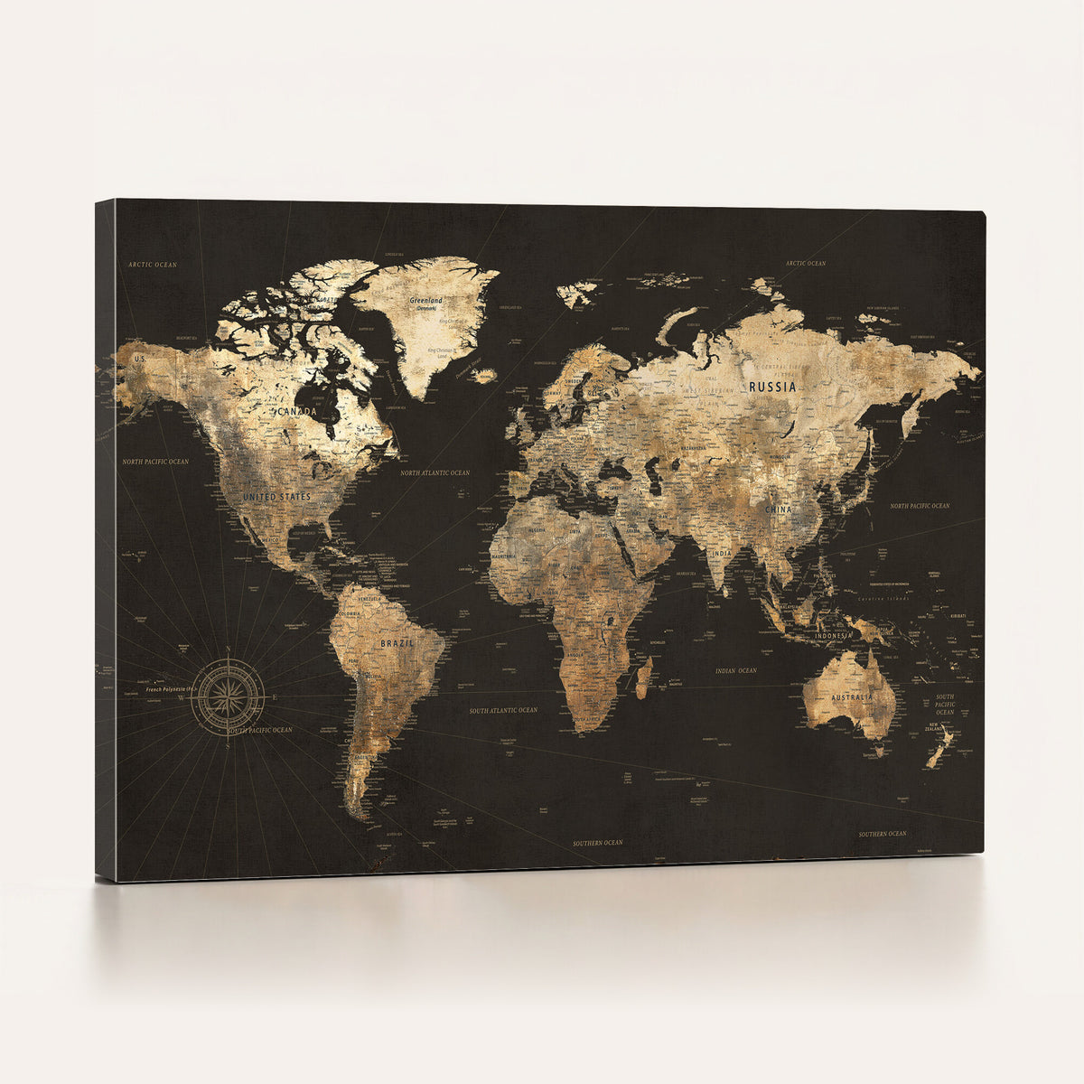 70985630-MGV-CV-36X24 - Framed World Map with Pin Canvas Print – Detailed World Map