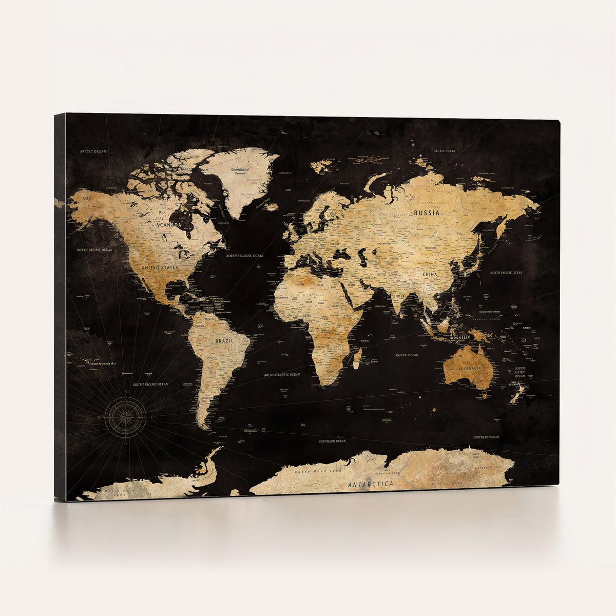 70468159-MGV-CV-36X24 - Extra Large World Map Canvas Print – Detailed Map Classic