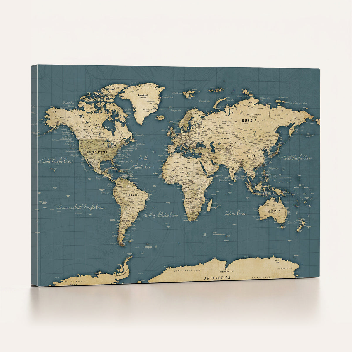 99599383-MGV-CV-36X24 - Minimal Vintage World Map Canvas Wall Art Print, Neutral