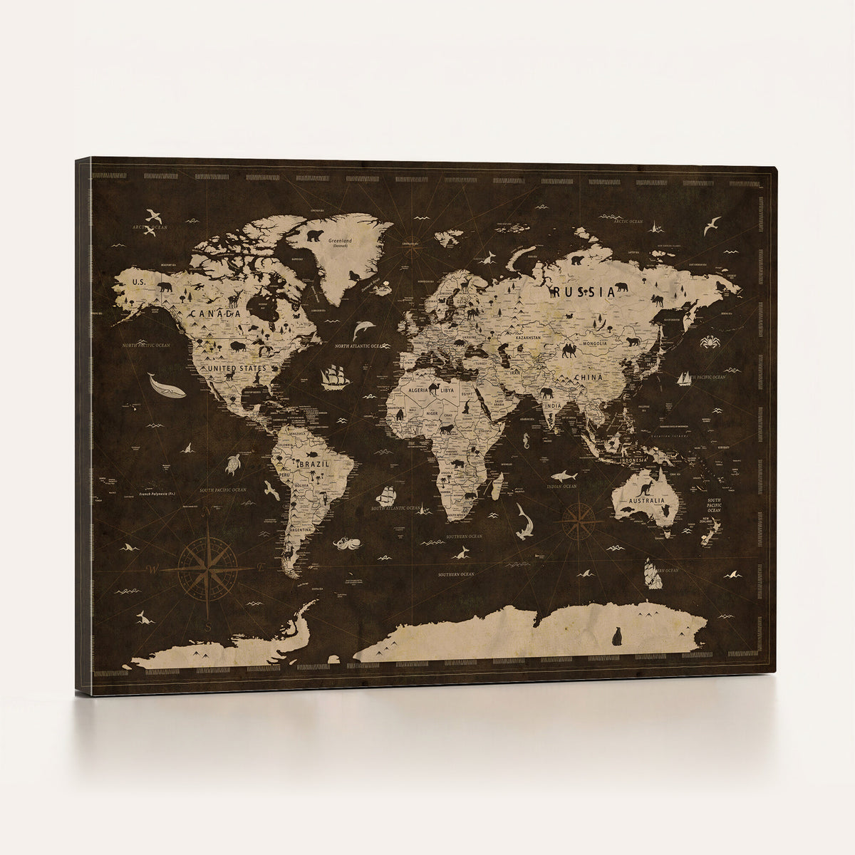 44276398-MGV-CV-36X24 - World Map Wall Art Canvas Print, Modern Decorative Framed Map Artwork Prints for Living Room, Office, Bedroom Wall Decor