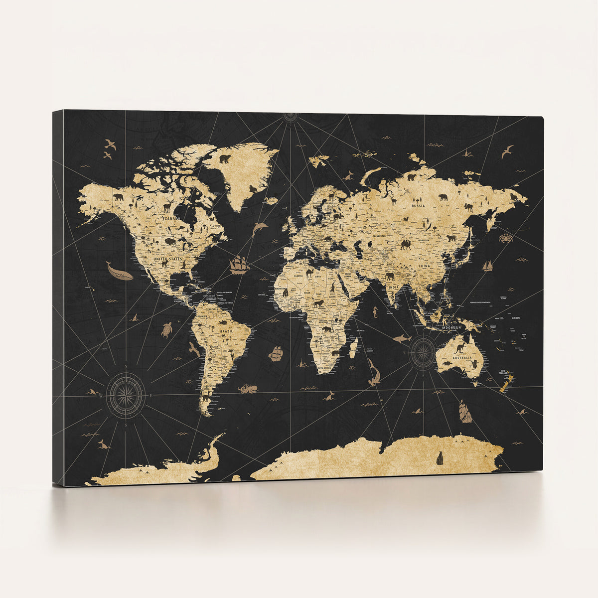 80270976-MGV-CV-36X24 - World Map Wall Art Canvas Print, Modern Decorative Framed Map Artwork Prints for Living Room, Office, Bedroom Wall Decor