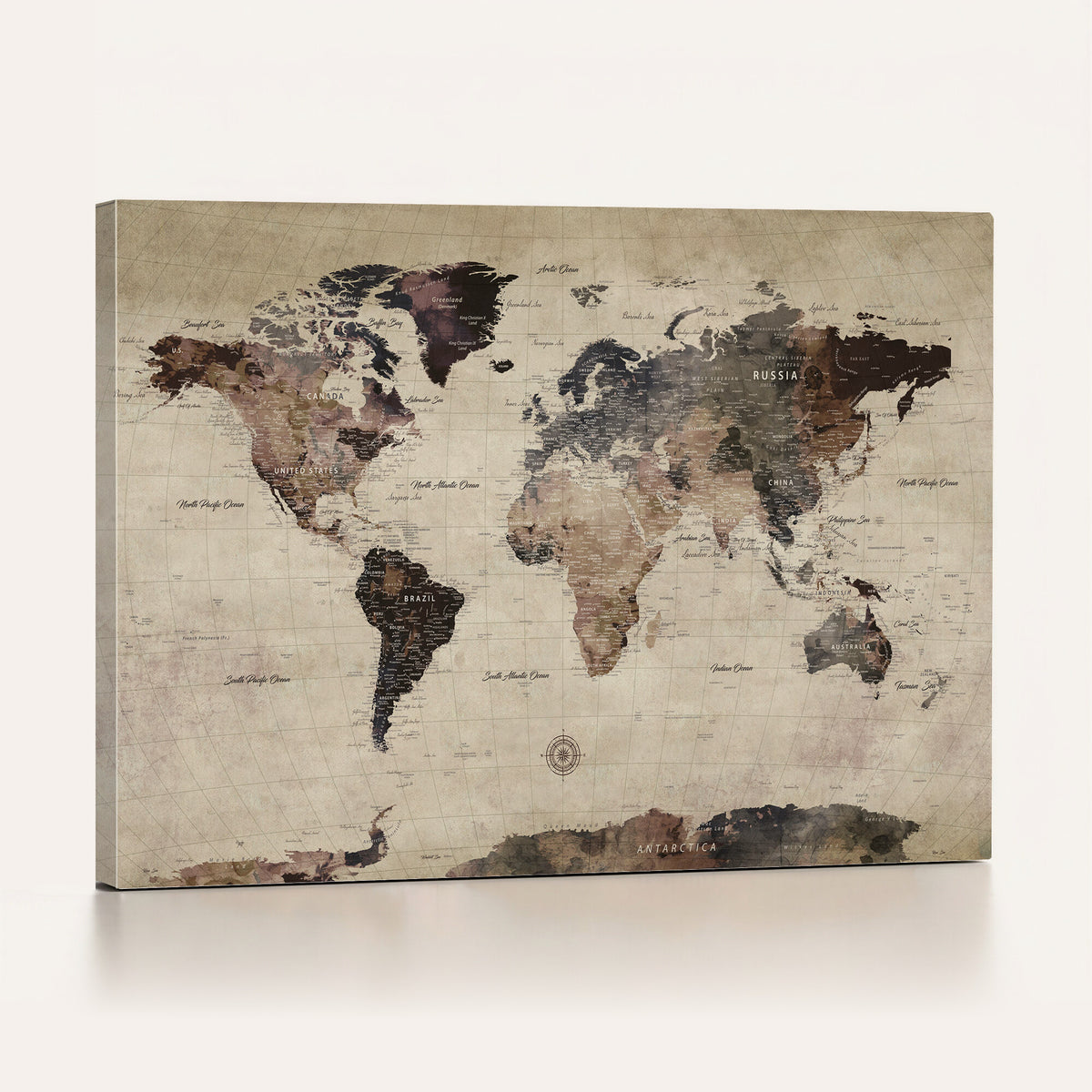 60560672-MGV-CV-36X24 - World Map Wall Art Canvas Print, Modern Decorative Framed Map Artwork Prints for Living Room, Office, Bedroom Wall Decor