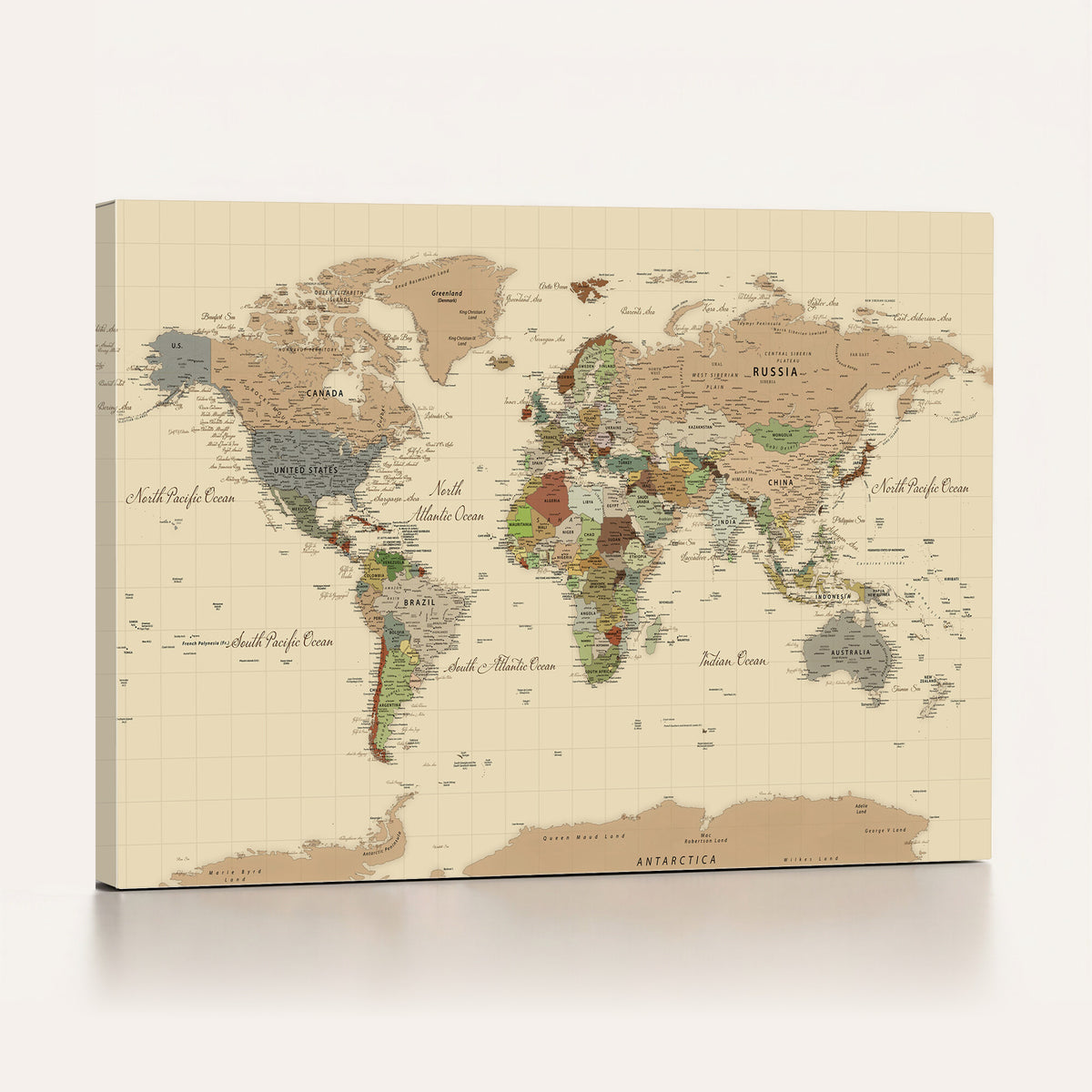 31407854-MGV-CV-36X24 - World Map Wall Art Canvas Print, Modern Decorative Framed Map Artwork Prints for Living Room, Office, Bedroom Wall Decor