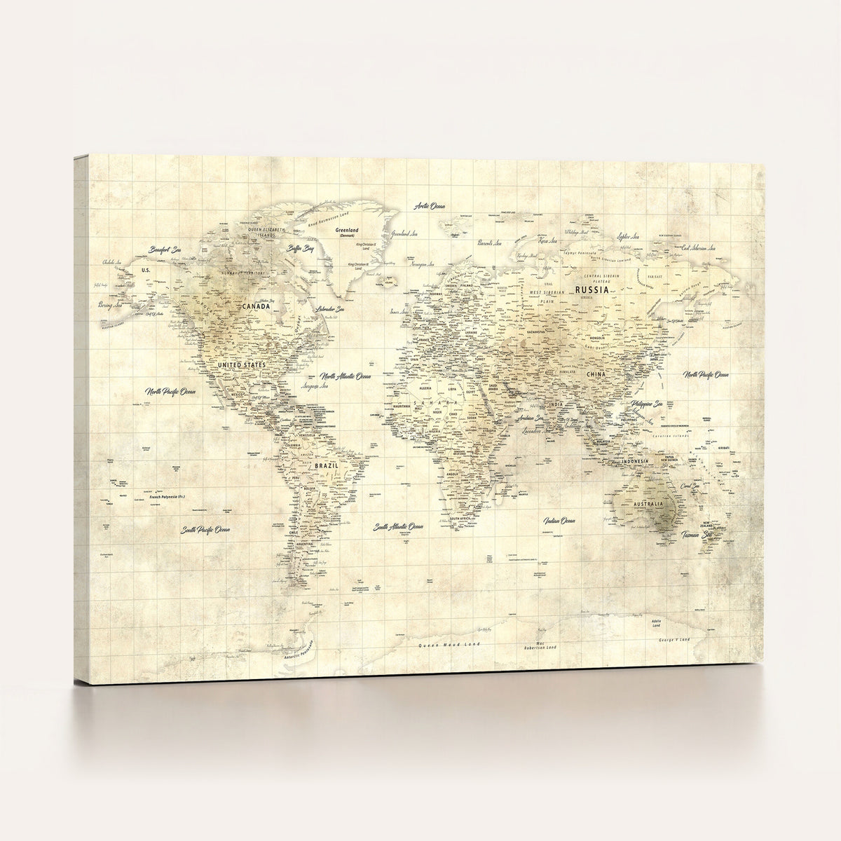 17101439-MGV-CV-36X24 - World Map Wall Art Canvas Print, Modern Decorative Framed Map Artwork Prints for Living Room, Office, Bedroom Wall Decor