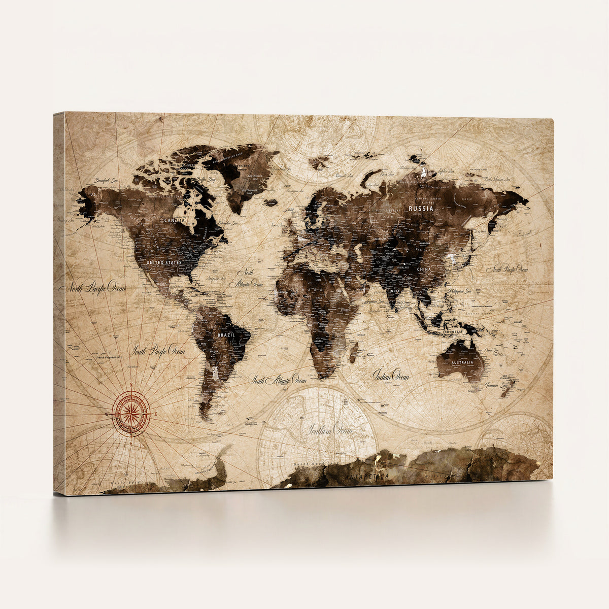 47657418-MGV-CV-36X24 - World Map Wall Art Canvas Print, Modern Decorative Framed Map Artwork Prints for Living Room, Office, Bedroom Wall Decor