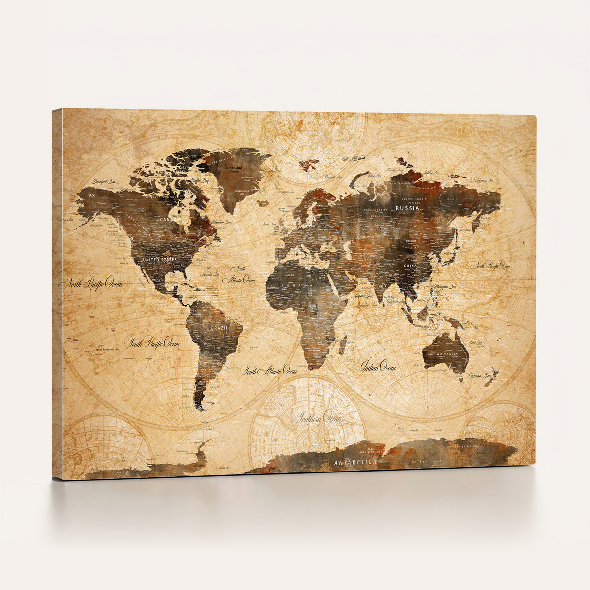 63156625-MGV-CV-36X24 - World Map Wall Art Canvas Print, Modern Decorative Framed Map Artwork Prints for Living Room, Office, Bedroom Wall Decor