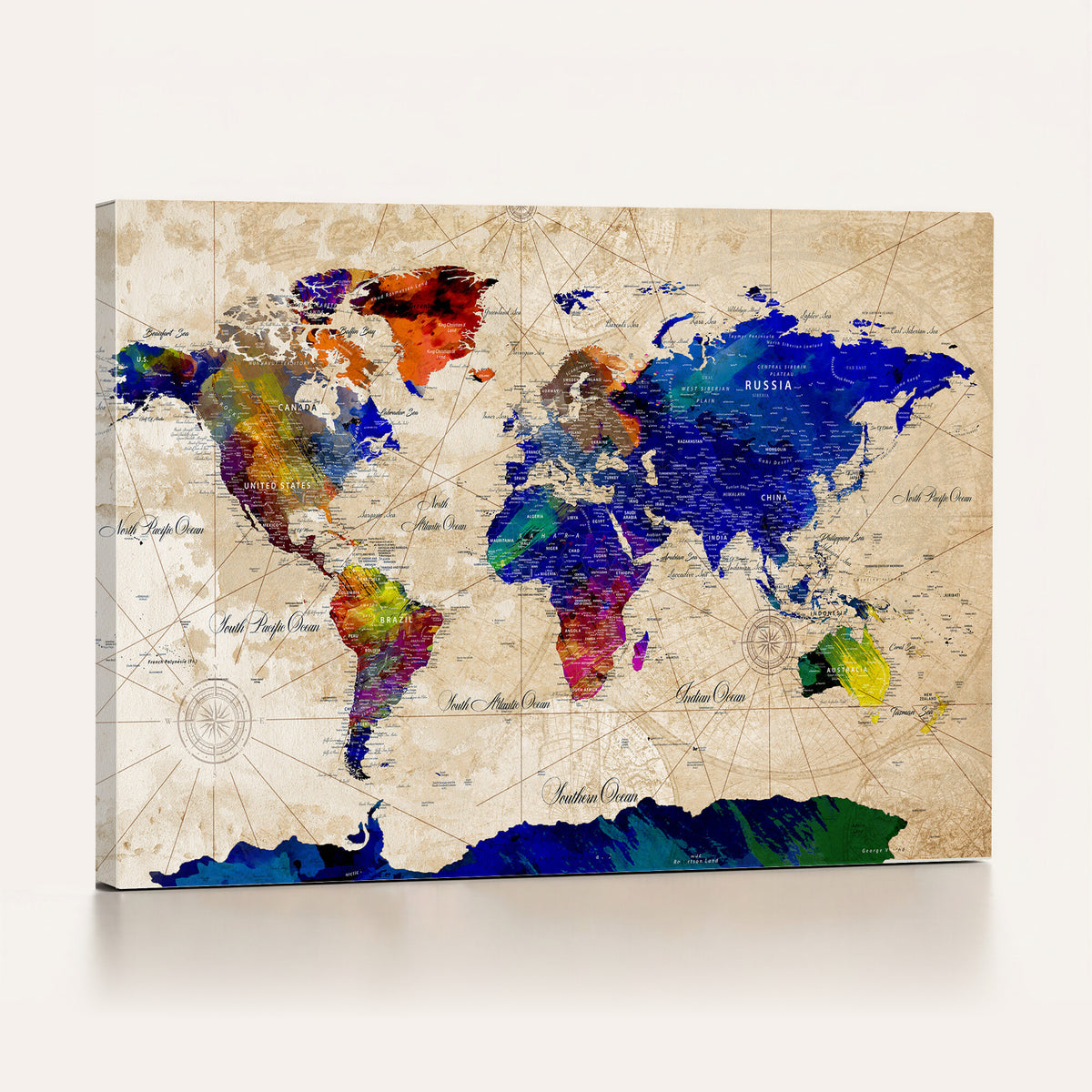 26284075-MGV-CV-36X24 - World Map Wall Art Canvas Print, Modern Decorative Framed Map Artwork Prints for Living Room, Office, Bedroom Wall Decor