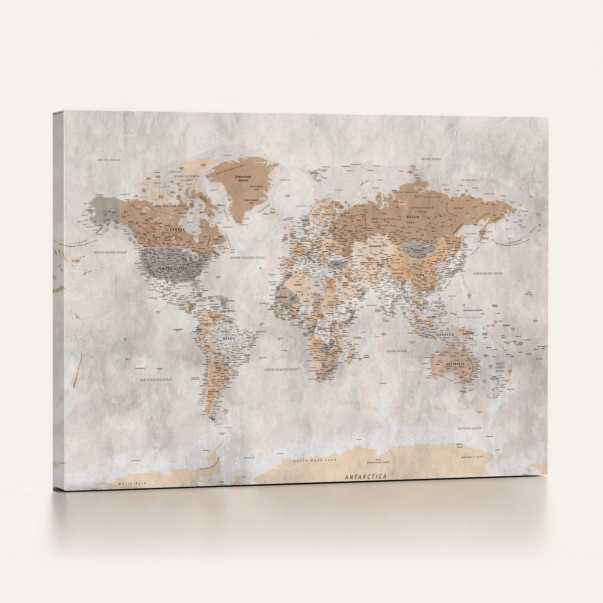 34051638-MGV-CV-36X24 - Detailed World Map Wall Art Canvas Print for Home and Office Decor