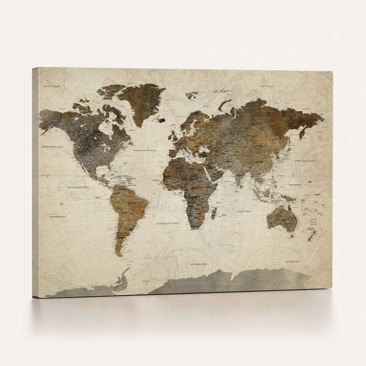 49623468-MGV-CV-36X24 - World Map Wall Art Canvas Print, Modern Decorative Framed Map Artwork Prints for Living Room, Office, Bedroom Wall Decor