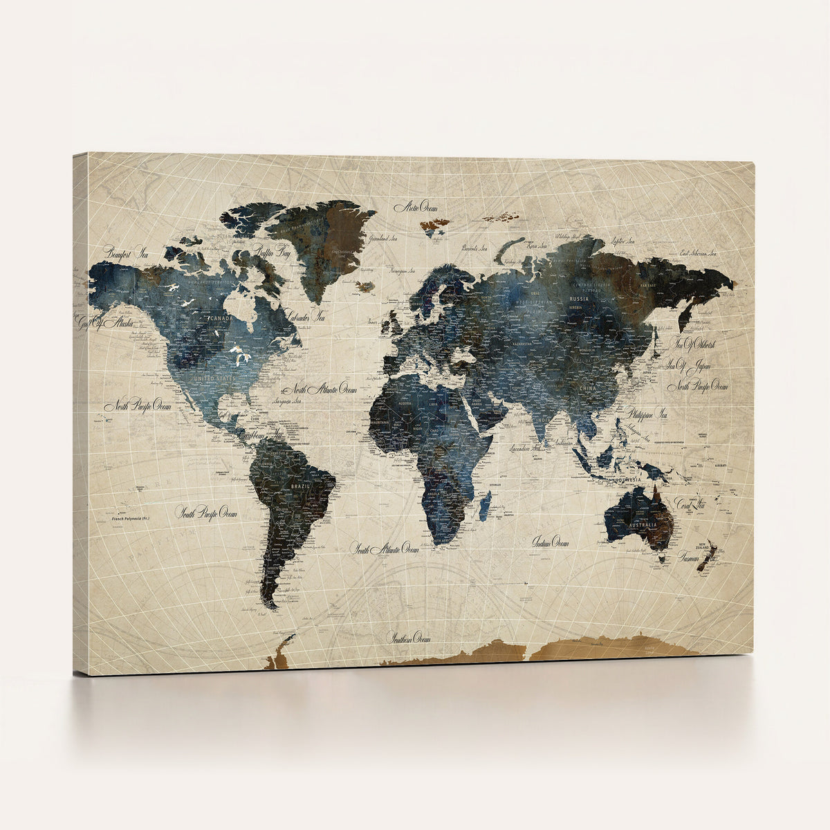72927803-MGV-CV-36X24 - World Map Wall Art Canvas Print, Modern Decorative Framed Map Artwork Prints for Living Room, Office, Bedroom Wall Decor