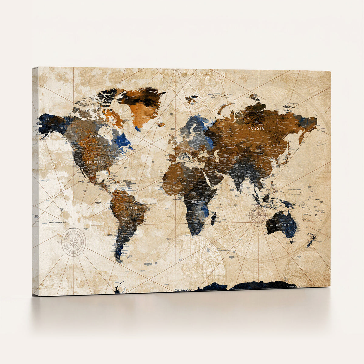 15727090-MGV-CV-36X24 - World Map Wall Art Canvas Print, Modern Decorative Framed Map Artwork Prints for Living Room, Office, Bedroom Wall Decor