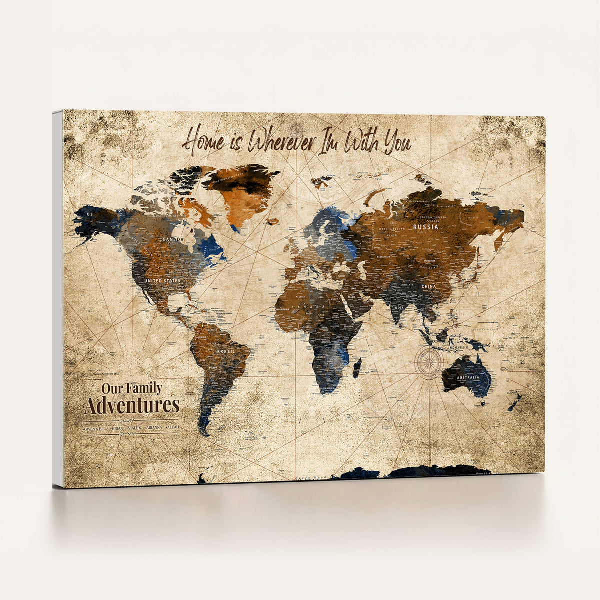 27163414-MGV-CV-36X24 - World Map Wall Art Canvas Print, Modern Decorative Framed Map Artwork