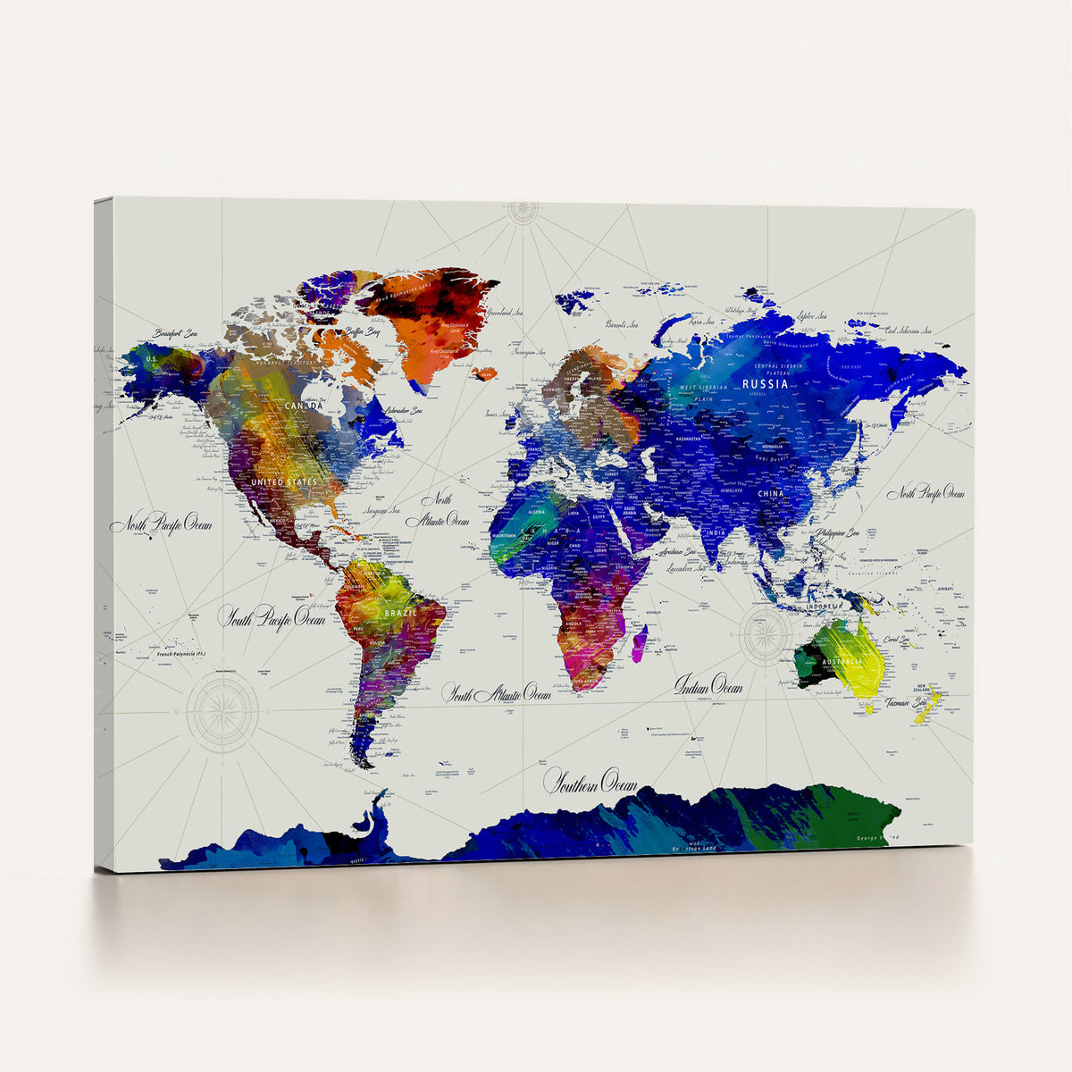 49670038-MGV-CV-36X24 - World Map Wall Art Canvas Print, Modern Decorative Framed Map Artwork Prints for Living Room, Office, Bedroom Wall Decor