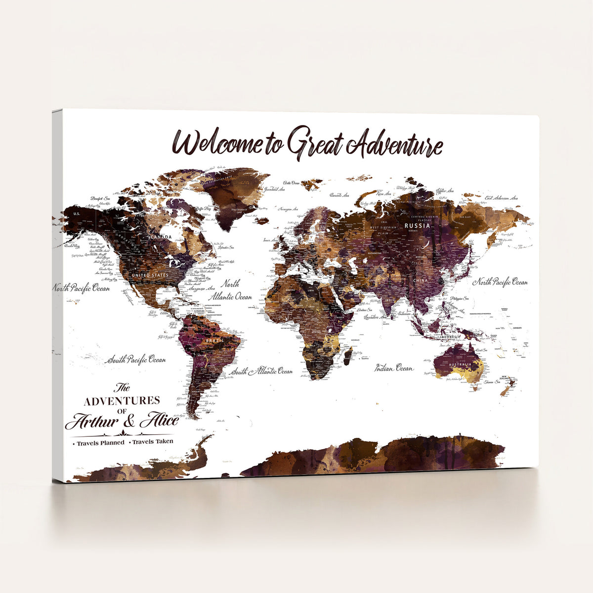 64110391125-MGV-CV-36X24 - Custom Push Pin World Map Wall Art Canvas Print –