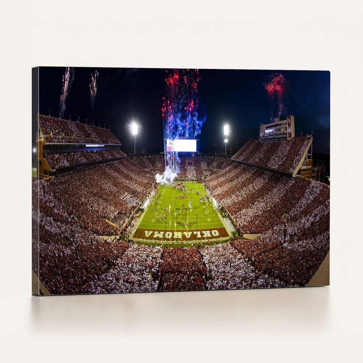 43197777-MGV-CV-36X24 - Oklahoma Memorial Stadium Wall Art Canvas Print – Oklahoma Sooners Football Artwork for Home, Office, and Sports Room Decor