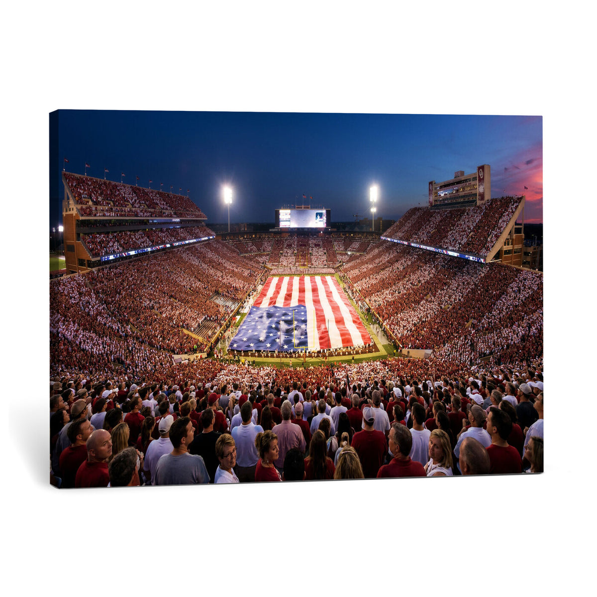 59917418-MGV-CV-36X24 - Oklahoma Memorial Stadium Wall Art Canvas Print – Oklahoma Sooners Football Artwork for Home, Office, and Sports Room Decor