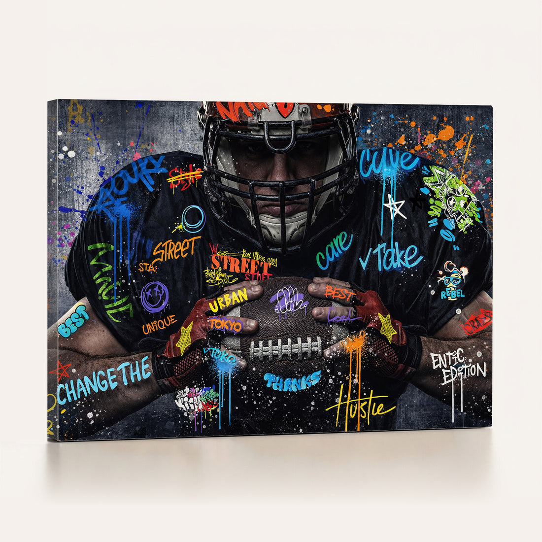 Graffiti American Football Player Street Art Wall Art Canvas Print