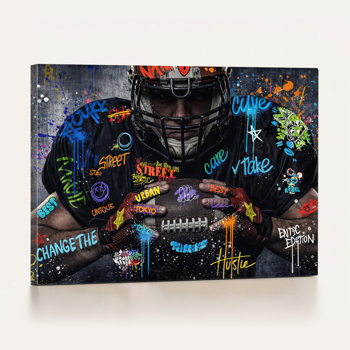55267256-MGV-CV-36X24 - Graffiti American Football Player Street Art Wall Art Canvas Print