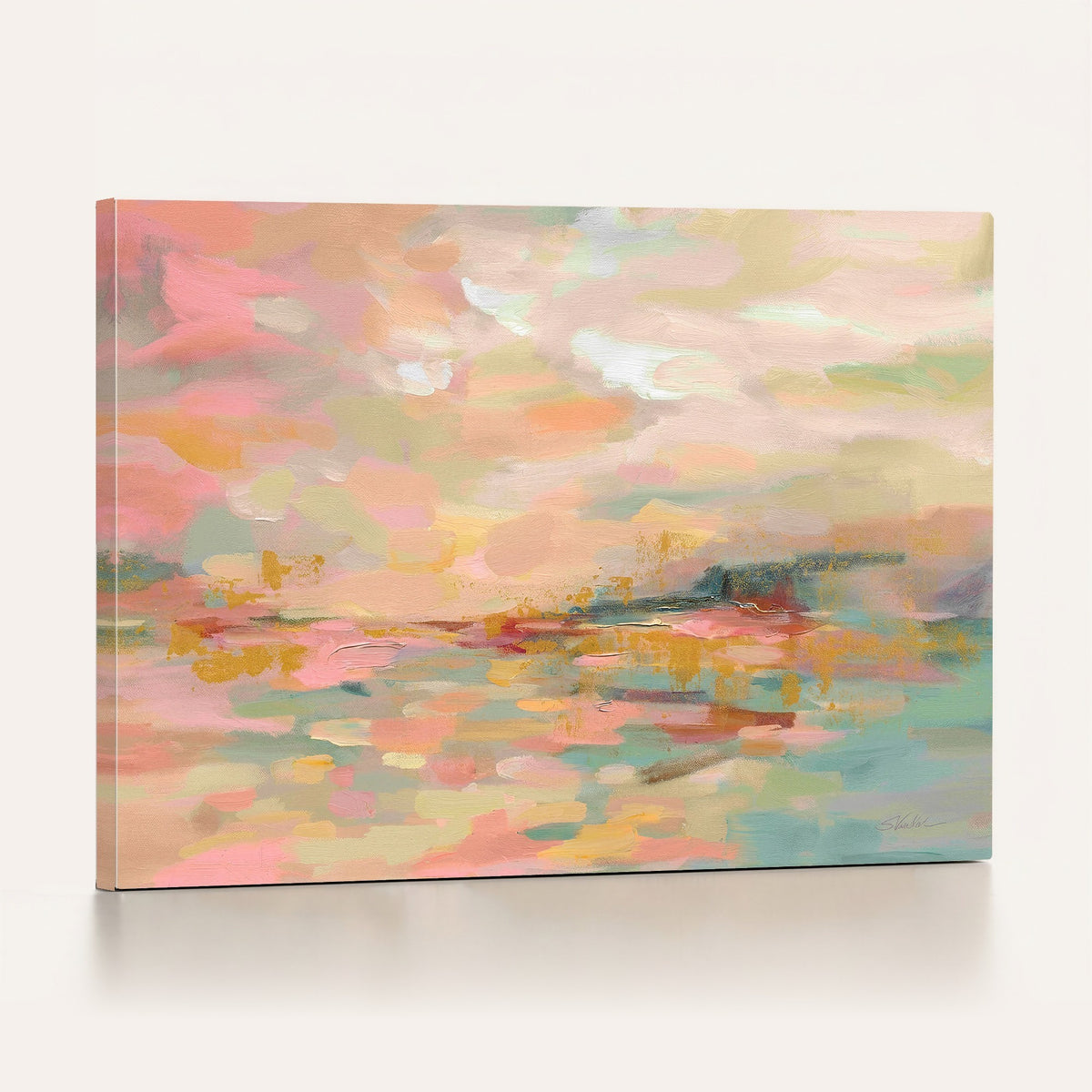 19639279-_Poster-30x20 - Abstract Pastel Landscape Wall Art Canvas Print | Soft Pink Teal Modern Art