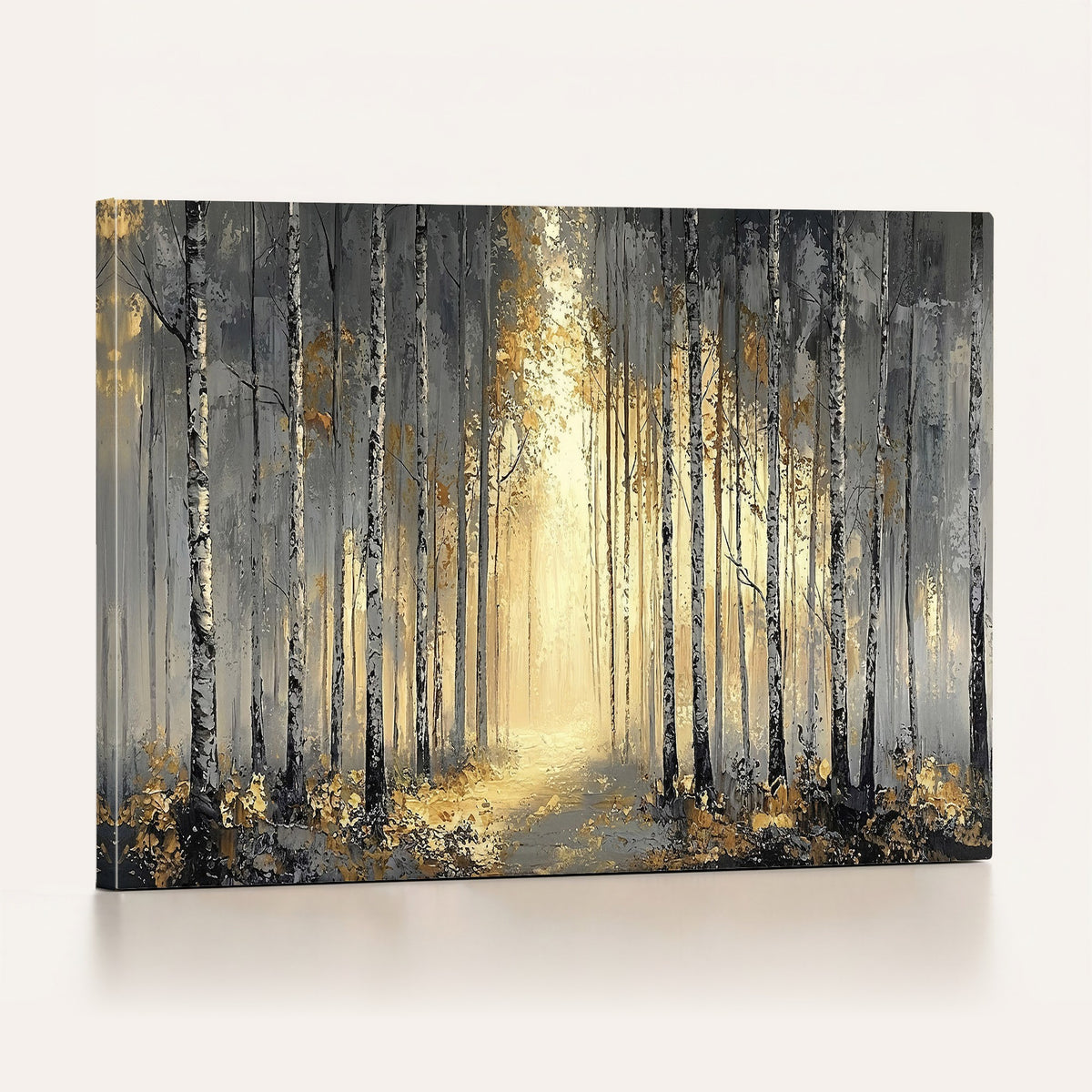 88401791-_Poster-30x20 - Abstract Birch Forest Wall Art Canvas Print | Modern Gold Gray Woodland Landscape