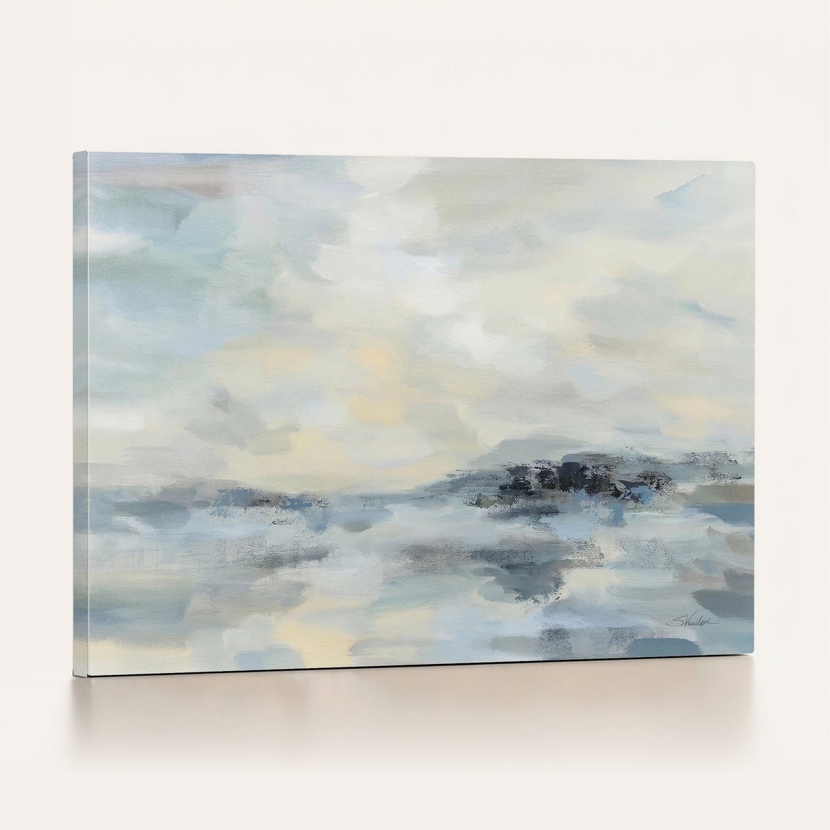 Abstract Coastal Landscape Wall Art Canvas Print | Soft Blue Gray Minimalist Art