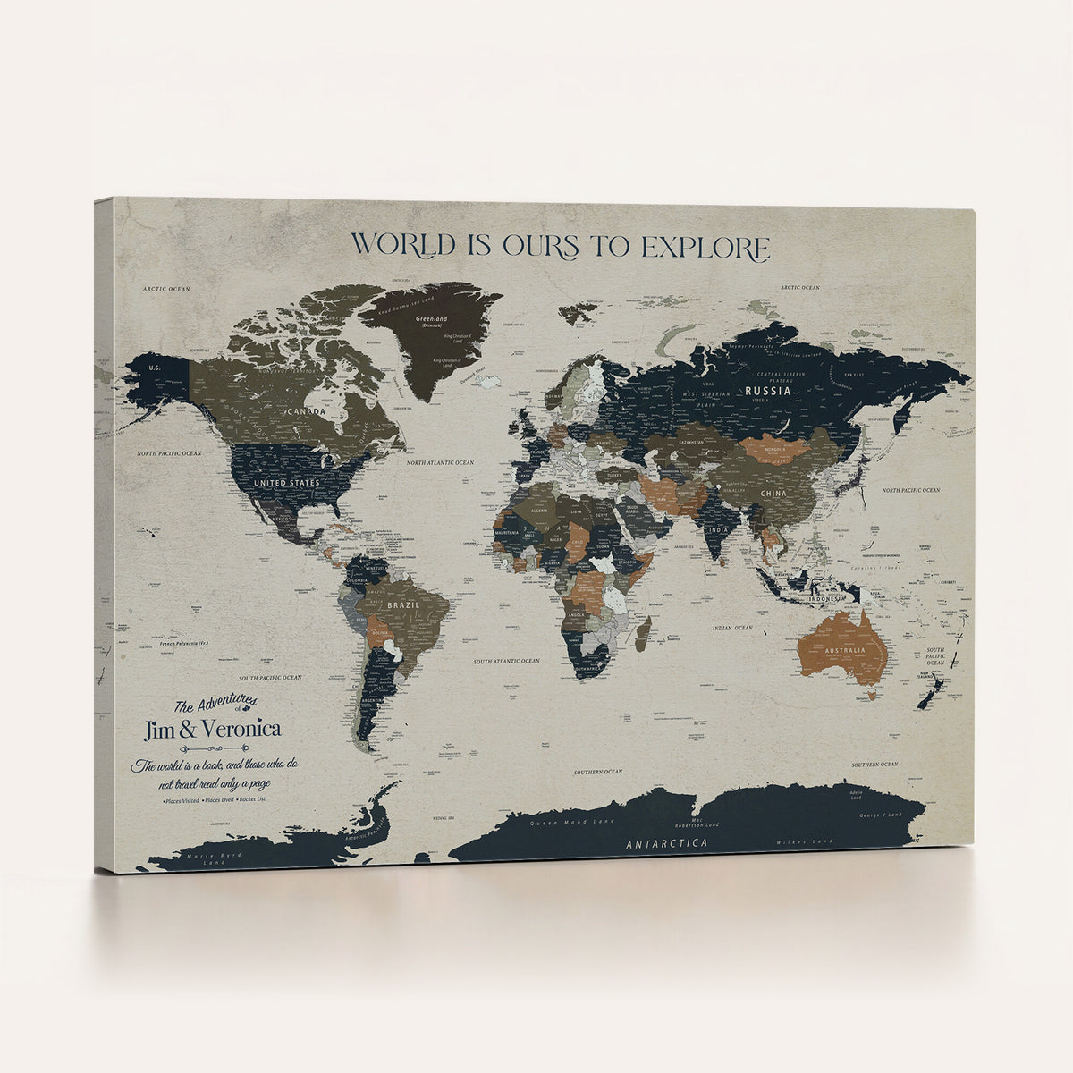 64110391126C-MGV-CV-36X24 - Custom Push Pin World Map Wall Art Canvas Print | Personalized Travel Tracker