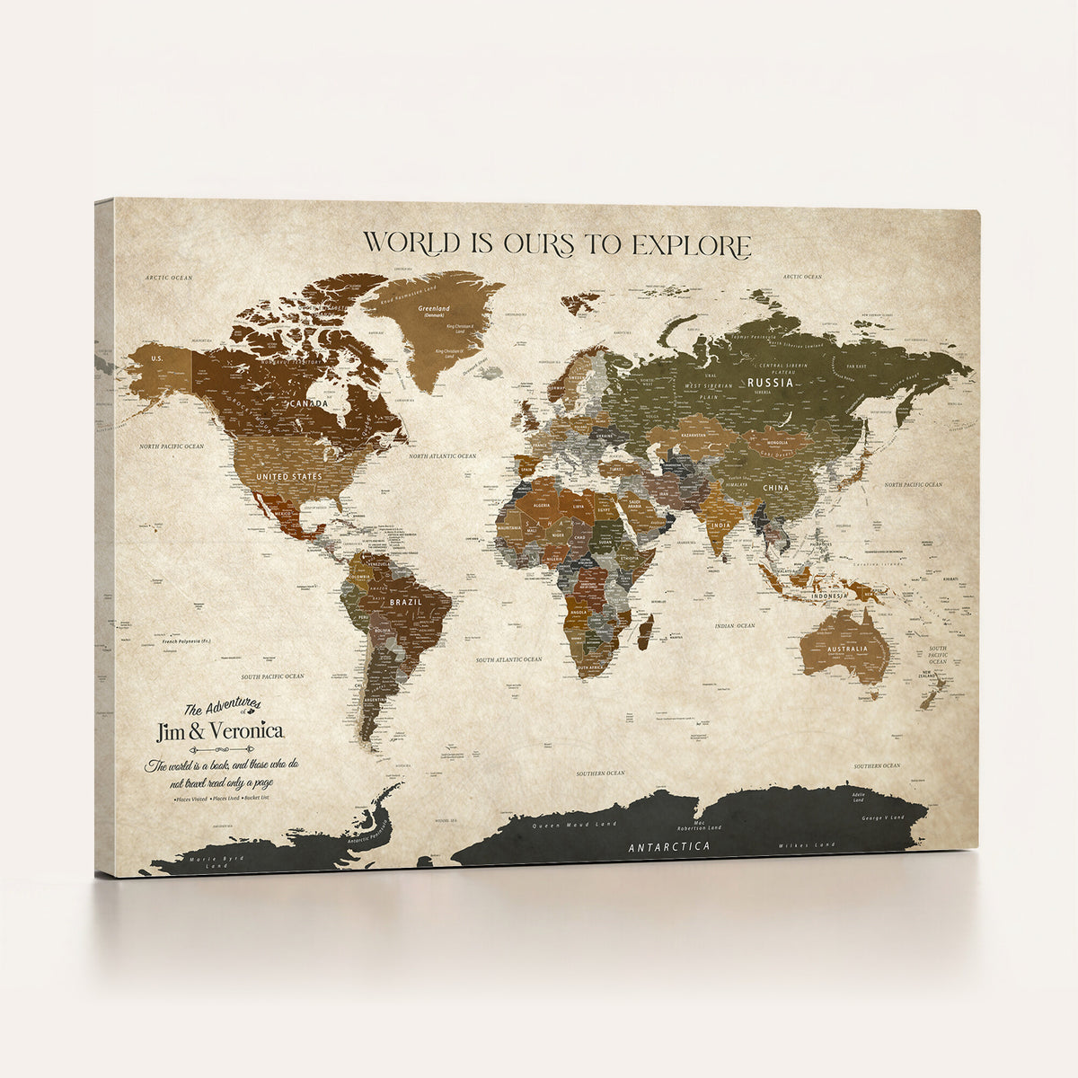 64110391126O-MGV-CV-36X24 - Custom Push Pin World Map Wall Art Canvas Print | Travel Tracker With Pins