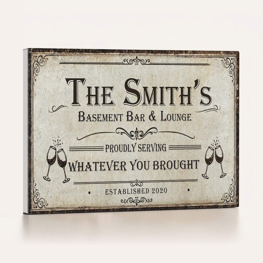 Custom Basement Bar & Lounge Sign Canvas, Personalized Family Name Art