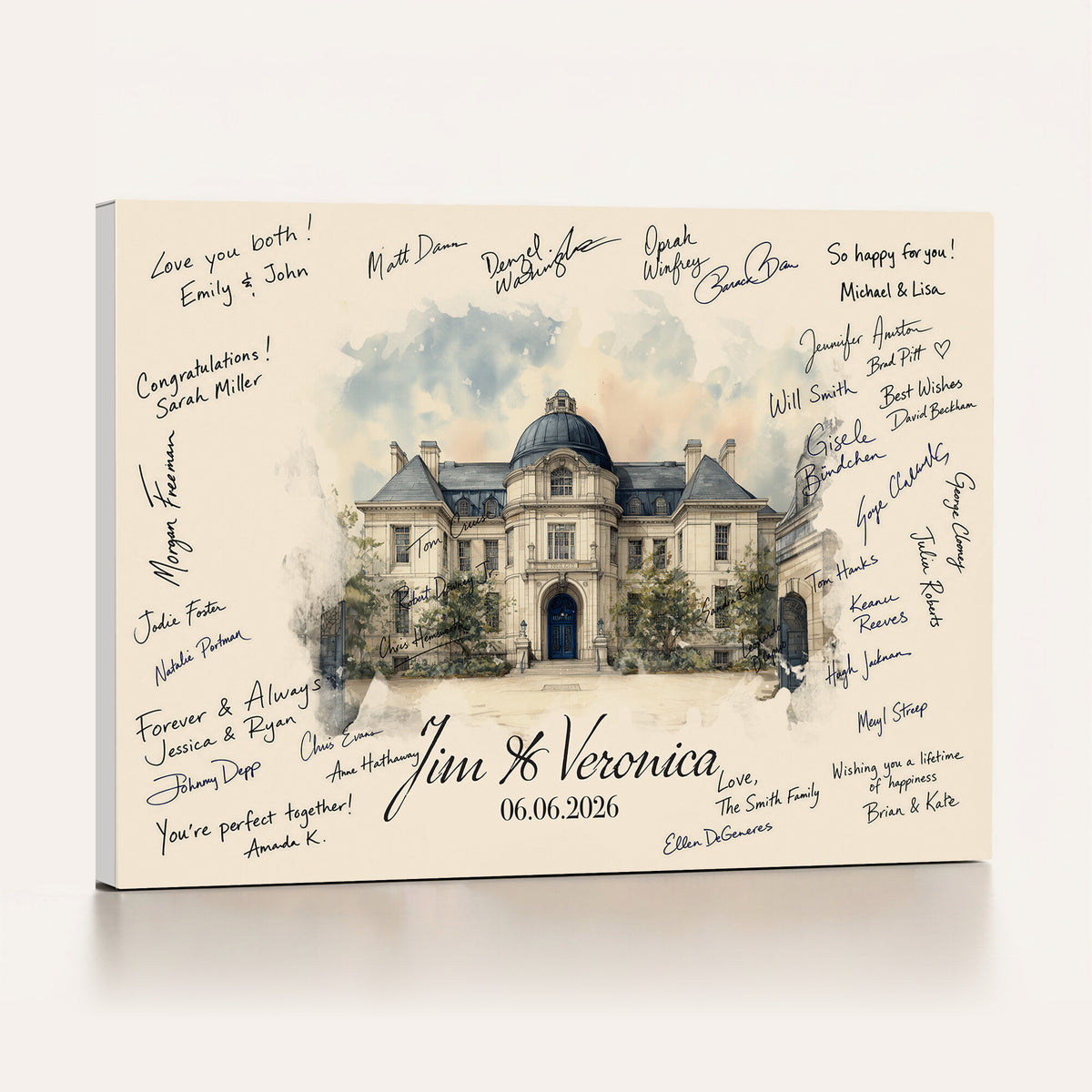 17002059-MGV-CV-36X24 - Wedding Guest Book Alternative Wall Art Canvas Print, Personalized Couple Photo Guestbook