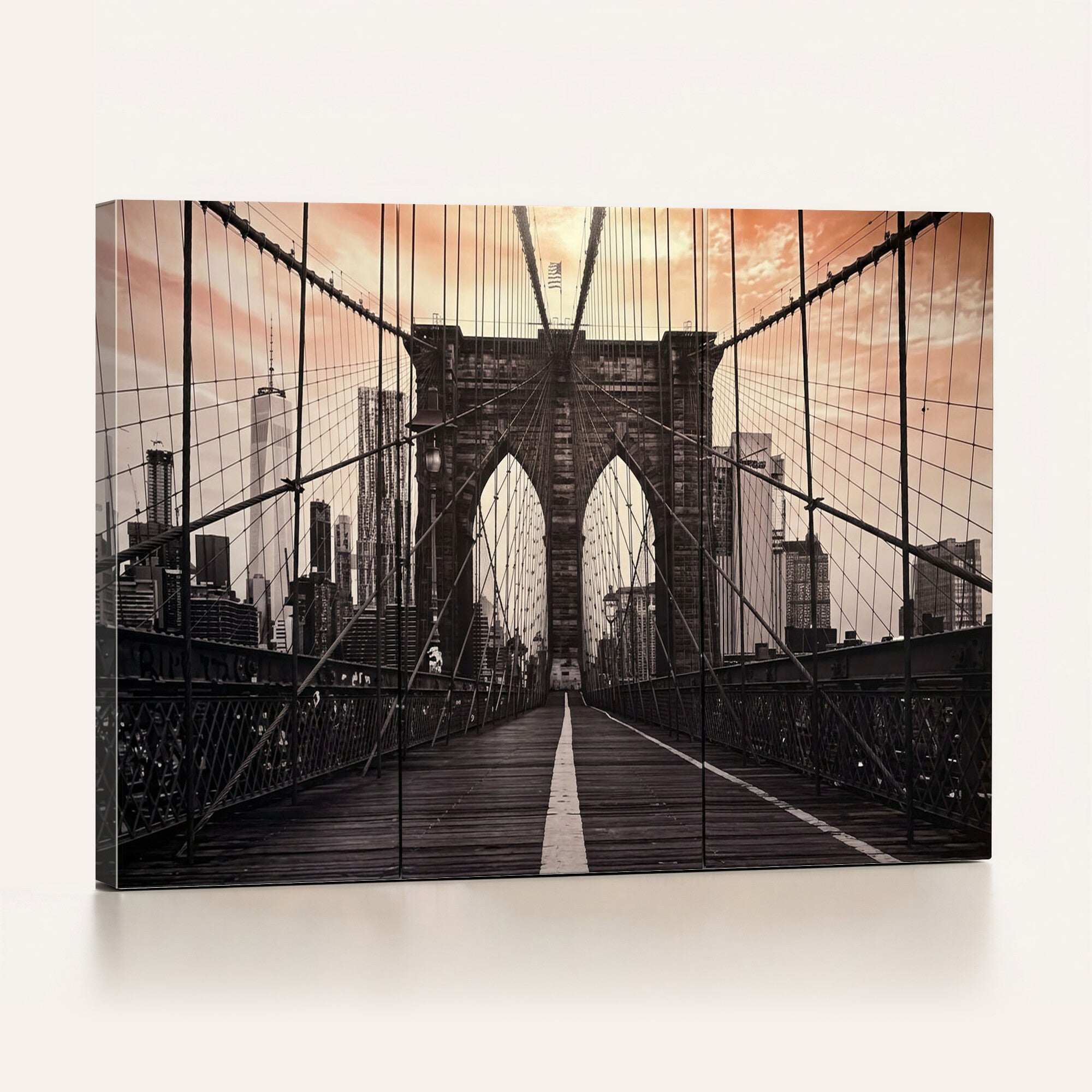 93226664-MGV-CV-36X24 - Brooklyn Bridge Canvas Wall Art, New York City Skyline Photography Print, NYC Landmark Urban Decor Artwork