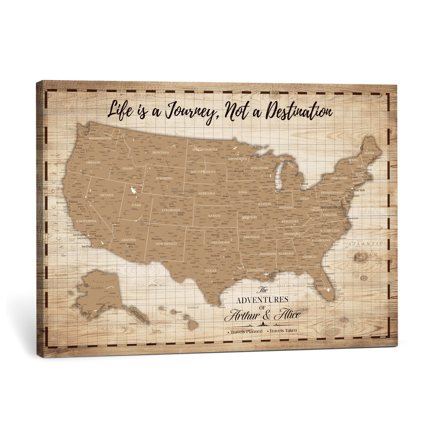 19102499-MGV-CV-36X24 - Personalized USA Push Pin Travel Map, Custom United States Map, Push Pin Map, USA Bucket List Map, Anniversary Gift | Couple Travel Map Wall Art