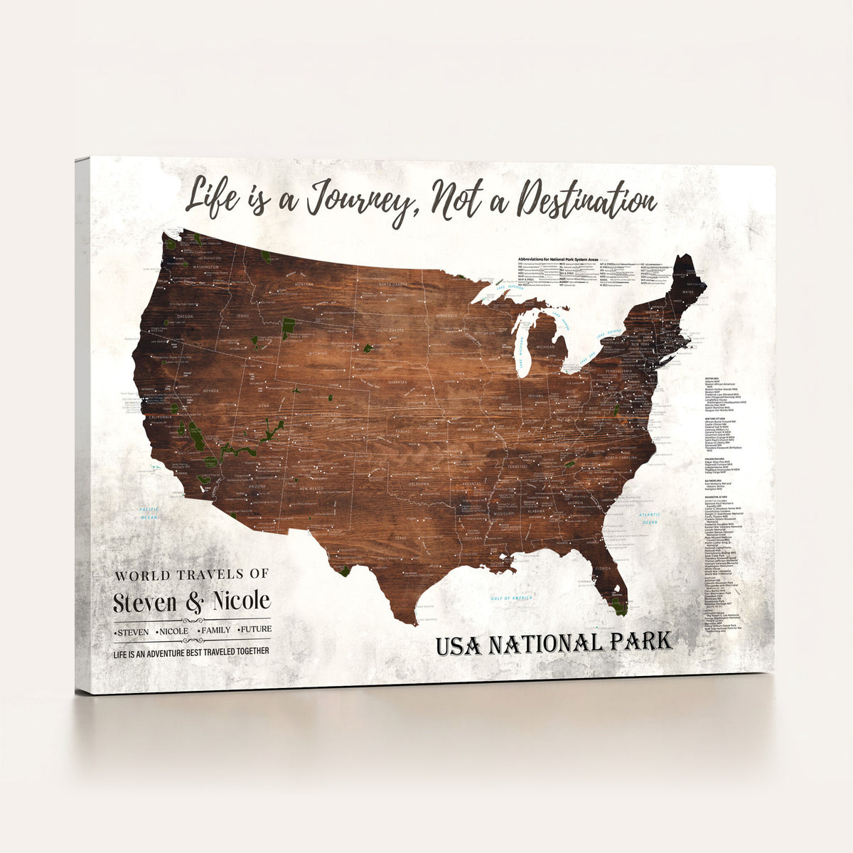 24049800-MGV-CV-36X24 - Personalized USA National Park Push Pin Travel Map Canvas Print