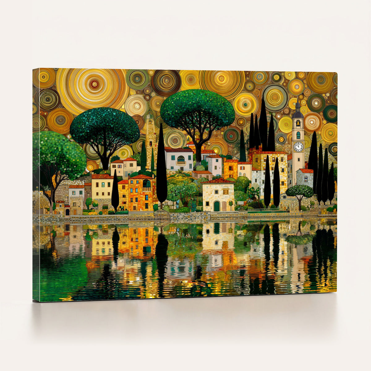 93010897-MGV-CV-36X24 - Gustav Klimt Golden Cityscape Wall Art Canvas Print,