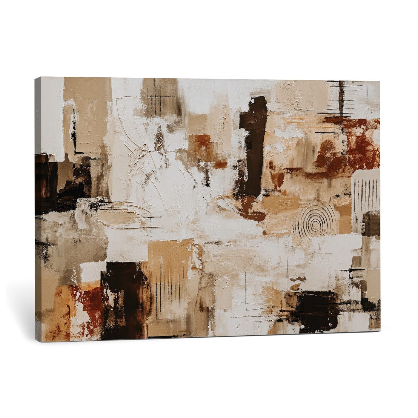 26560159-MGV-CV-36X24 - Blue Teal Abstract Canvas Wall Art, Modern Textured Painting Print, Navy Orange White Contemporary Art, Neutral Living Room Decor, Office Art