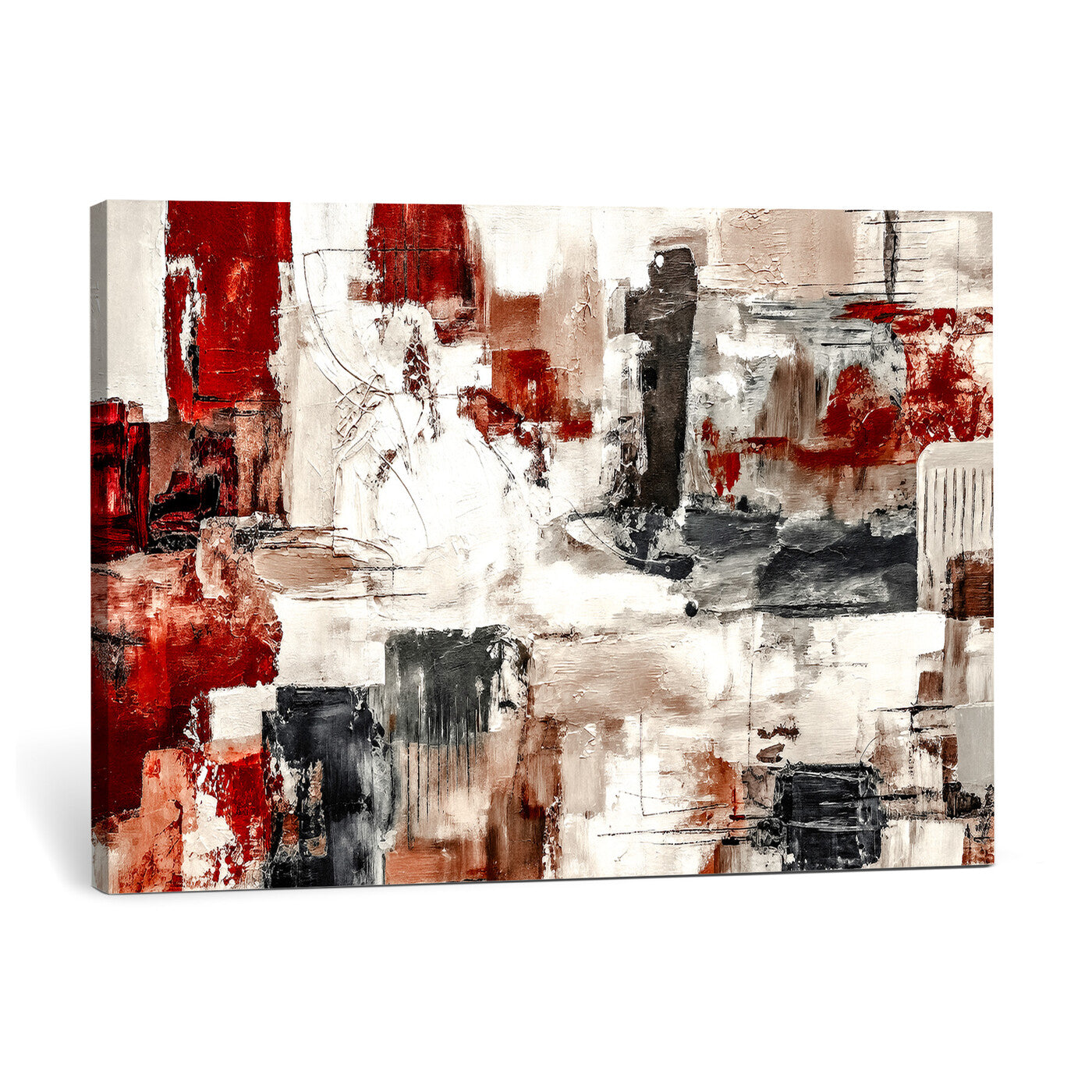 53022468-MGV-CV-36X24 - Blue Teal Abstract Canvas Wall Art, Modern Textured Painting Print, Navy Orange White Contemporary Art, Neutral Living Room Decor, Office Art