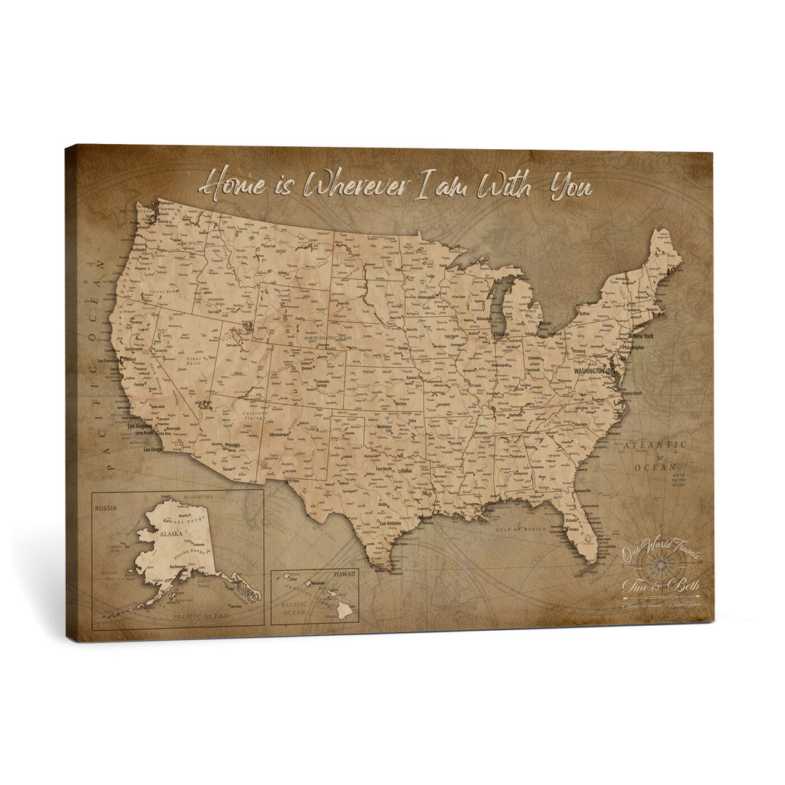 Personalized Beige Push Pin United States Map Wall Art, States Visited Map, Living Room Decor