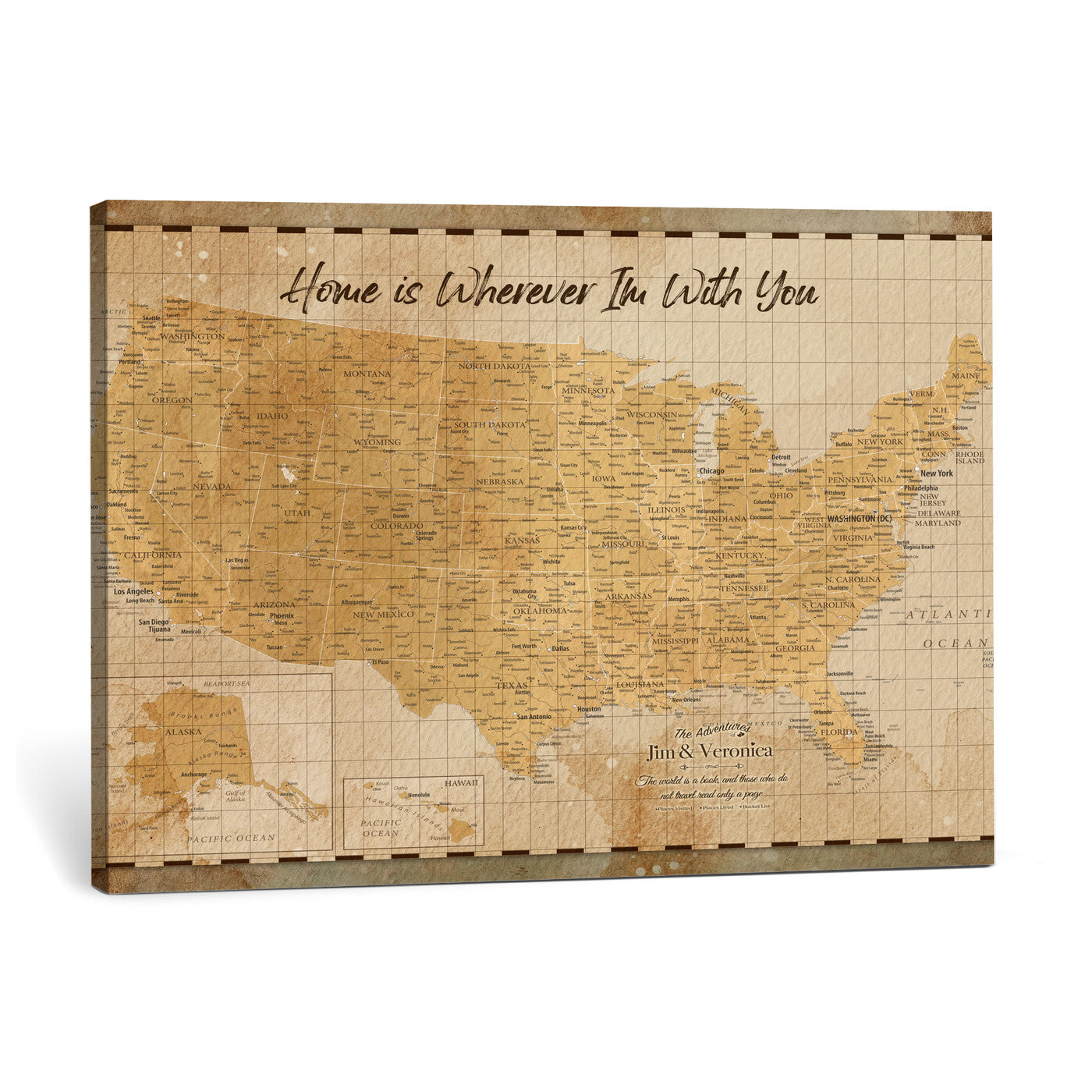 62164711-MGV-CV-36X24 - Personalized USA Push Pin Travel Map, Custom United States Map, Push Pin Map, USA Bucket List Map, Anniversary Gift, Couple Travel Map Wall Art