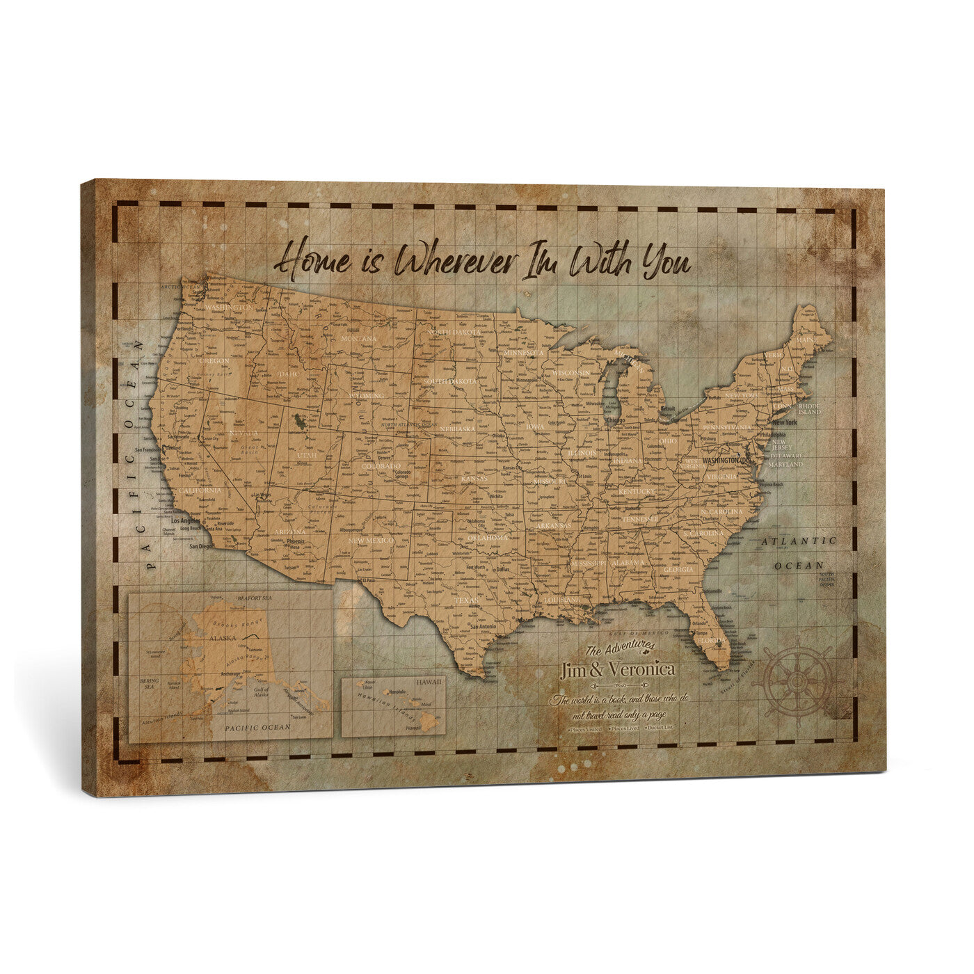 87620242-MGV-CV-36X24 - Personalized USA Push Pin Travel Map Wall Art Canvas Print | Custom United States Map | Push Pin Map - USA Bucket List Map