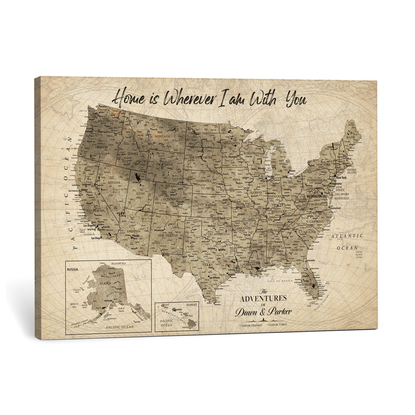 25440520-MGV-CV-36X24 - Personalized United States Map Canvas Wall Art with Push Pins Detailed