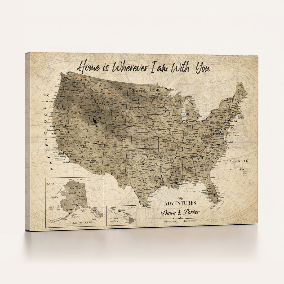 25440520-MGV-CV-36X24 - Detailed Personalized Push Pin United States Map Wall Art, States Visited Map, Office and Hallway Decor