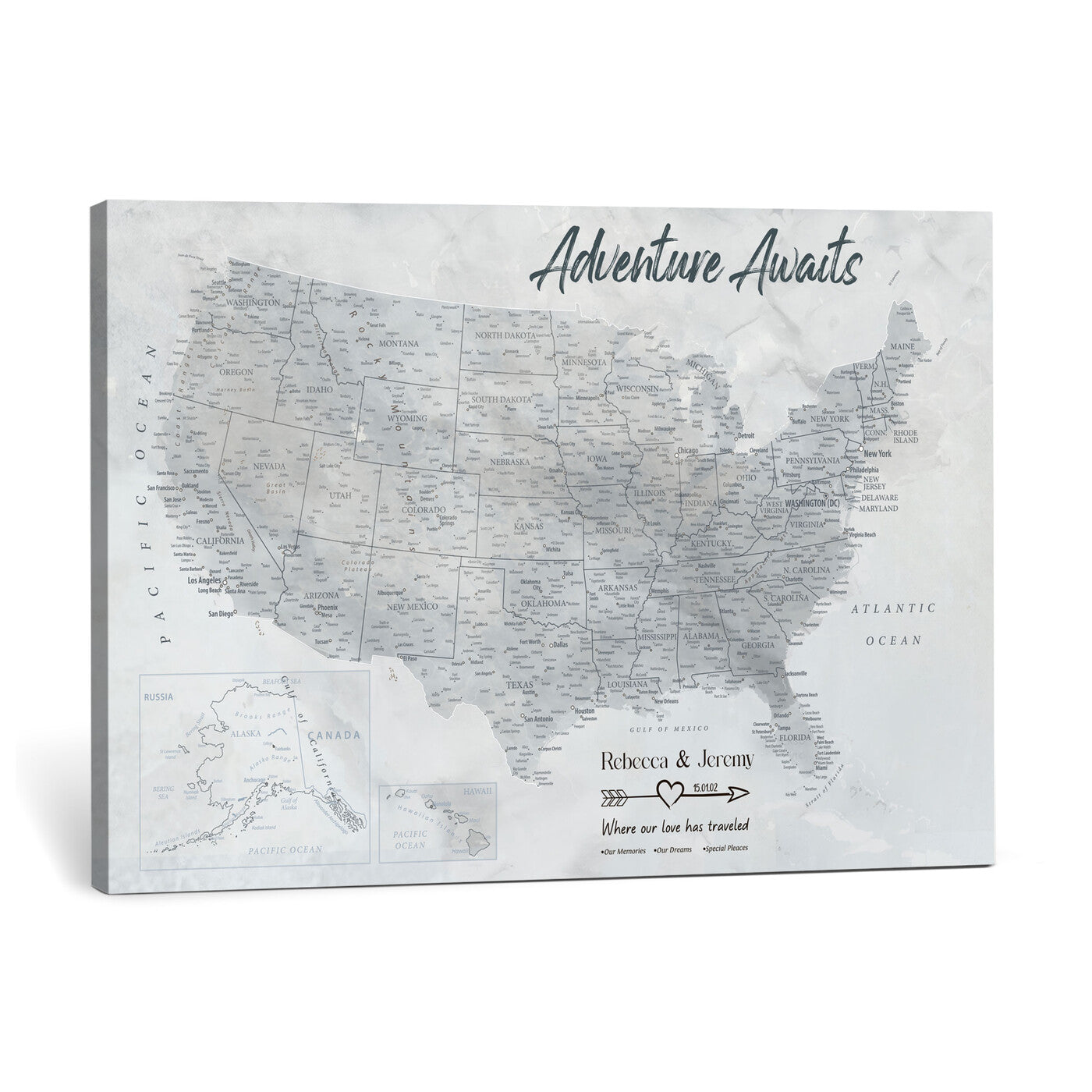 66120672-MGV-CV-36X24 - Personalized America Push Pin Travel Map Canvas Wall Art for Custom Family Gift