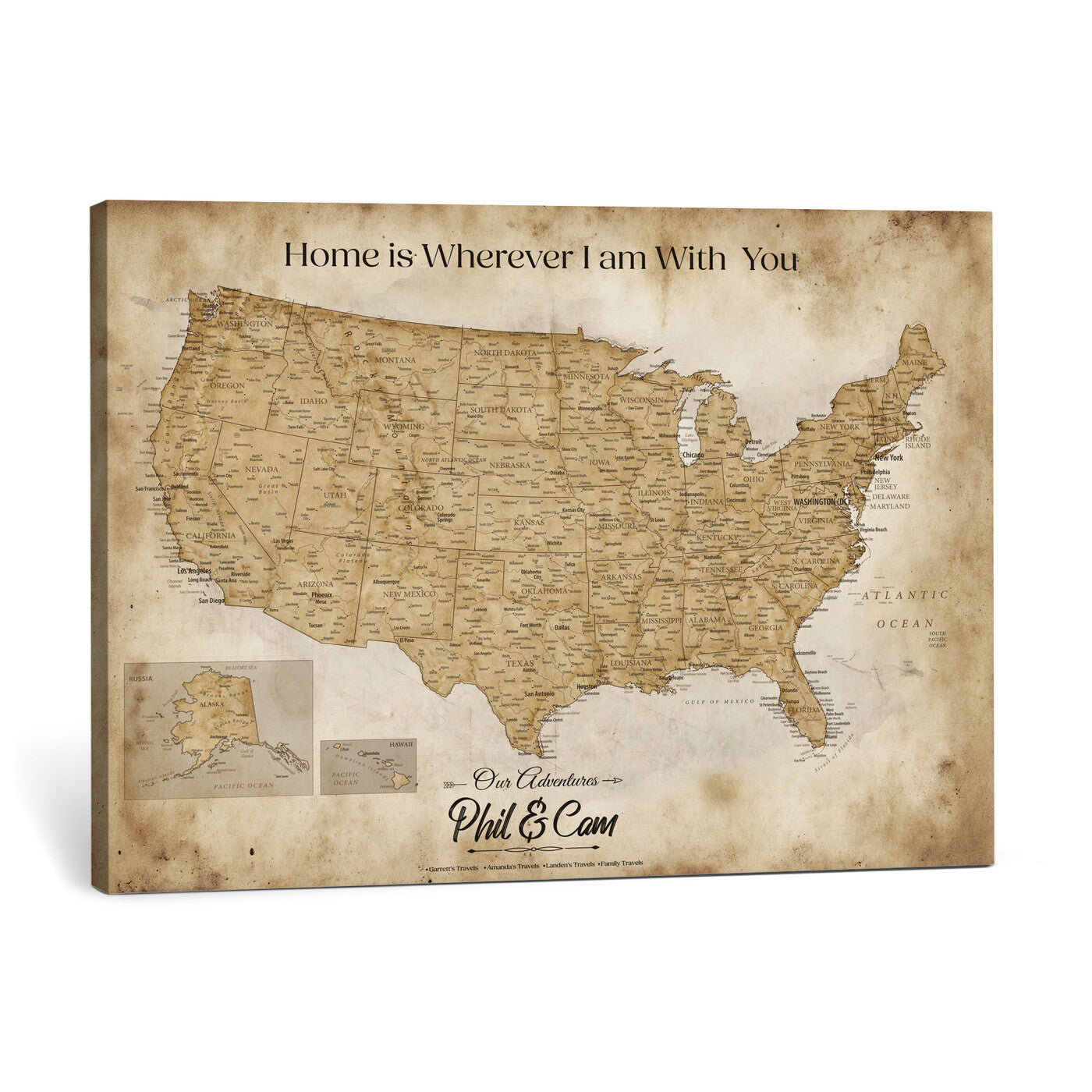 80624553-MGV-CV-36X24 - Personalized USA Push Pin Travel Map Canvas Wall Art Custom Family Gift